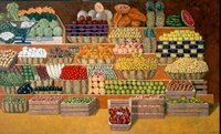 Puesto de verduras y frutas II, 1998, oil on canvas 59.1 x 97.6 in