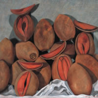 Mameyes sobre fondo gris, 2005, oil on canvas 35.4 x 35.4 in