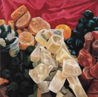 Frutas cristalizadas, 2005, óleo/lino 90 x 90 cm