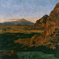 Atardecer en Chalcatzingo, 2007, oil on canvas, 44.3 x 44.3 in