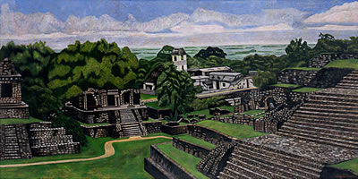 Palenque, 2006, oil on canvas, 51.2 x 102.4 in