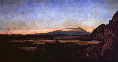 Chalcatzingo por la tarde, 2008, oil on canvas 47.2 x 90.6 in