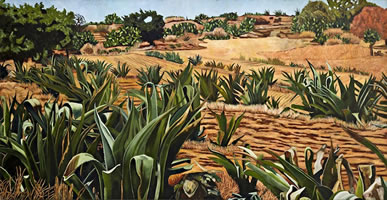 Magueyes en secas, 2012, óleo sobre lino 150 x 290 cm