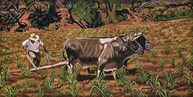 Don Faustino arando, 2012, óleo/lino, 110 cm X 220 cm